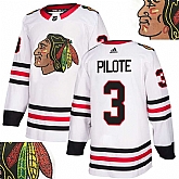 Blackhawks #3 Pilote White With Special Glittery Logo Adidas Jersey,baseball caps,new era cap wholesale,wholesale hats